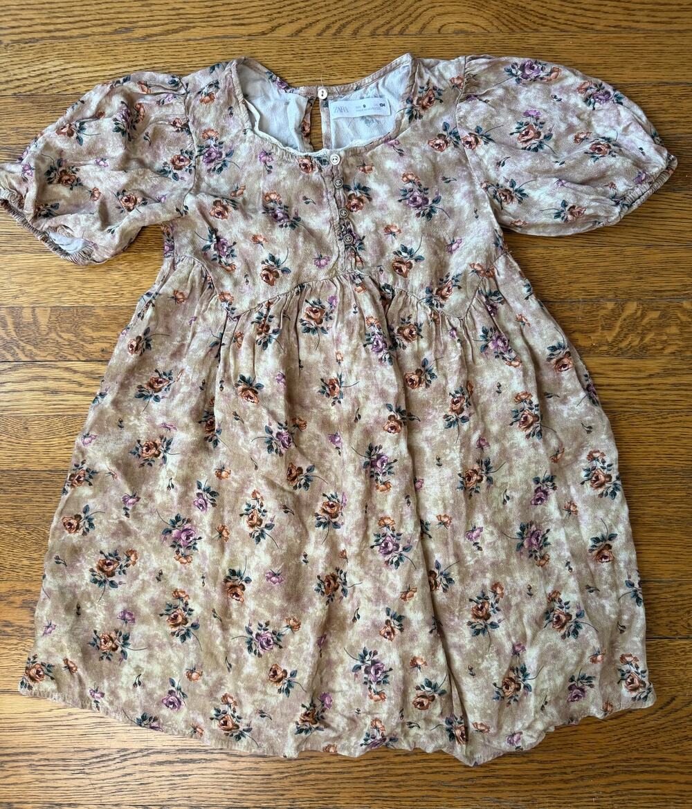 Zara Girls' Beige Floral Dress Size 9